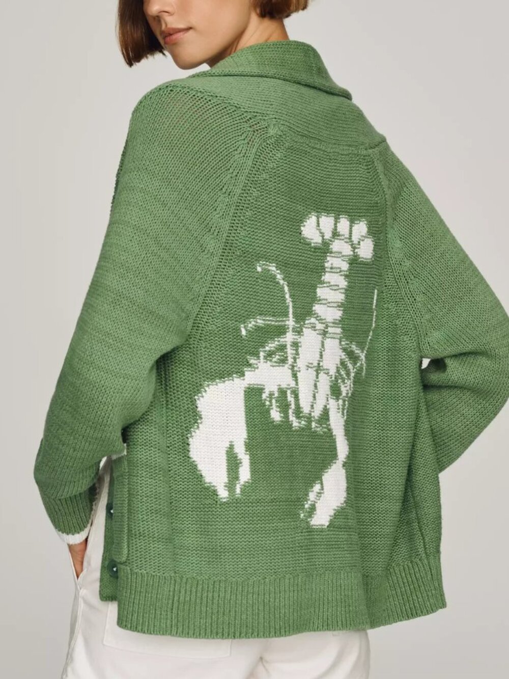 Anthropologie Maeve Foldover Lobster Cardigan Sweater Nautical Green XL NWT